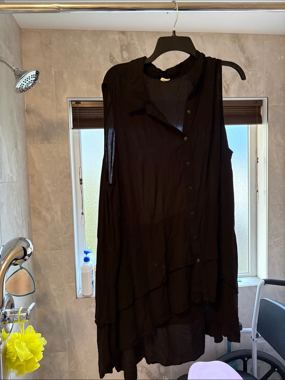Sleeveless Black Button-Front Top